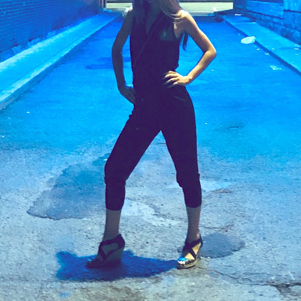 Shiny black Bebe jumpsuit